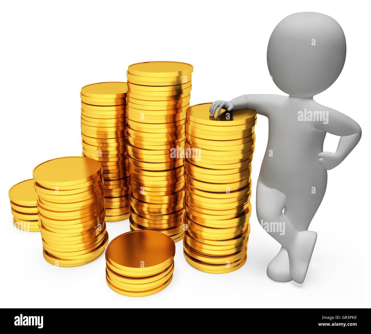 Einsparungen Münzen bedeutet Saver profitieren und 3d Rendering zu verdienen Stockfoto