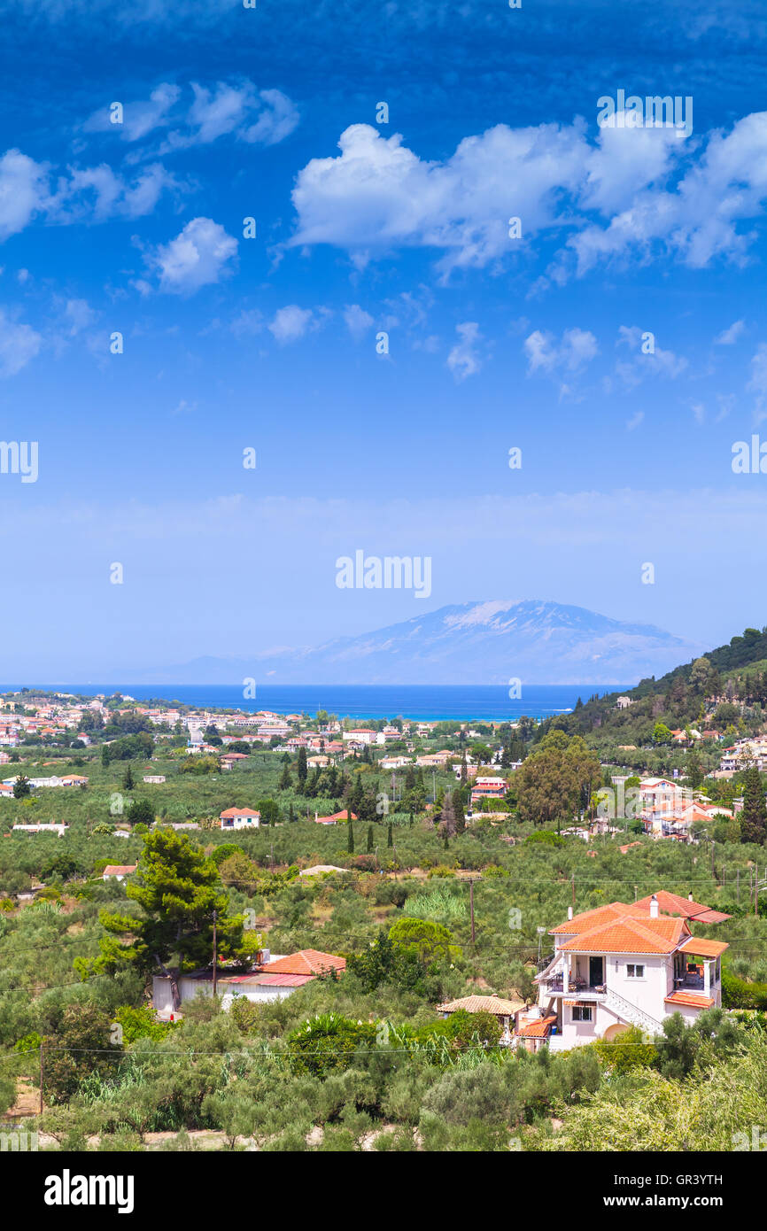 Vertikale Sommer ländliche Landschaft von Zakynthos, griechische Insel im Ionischen Meer Stockfoto