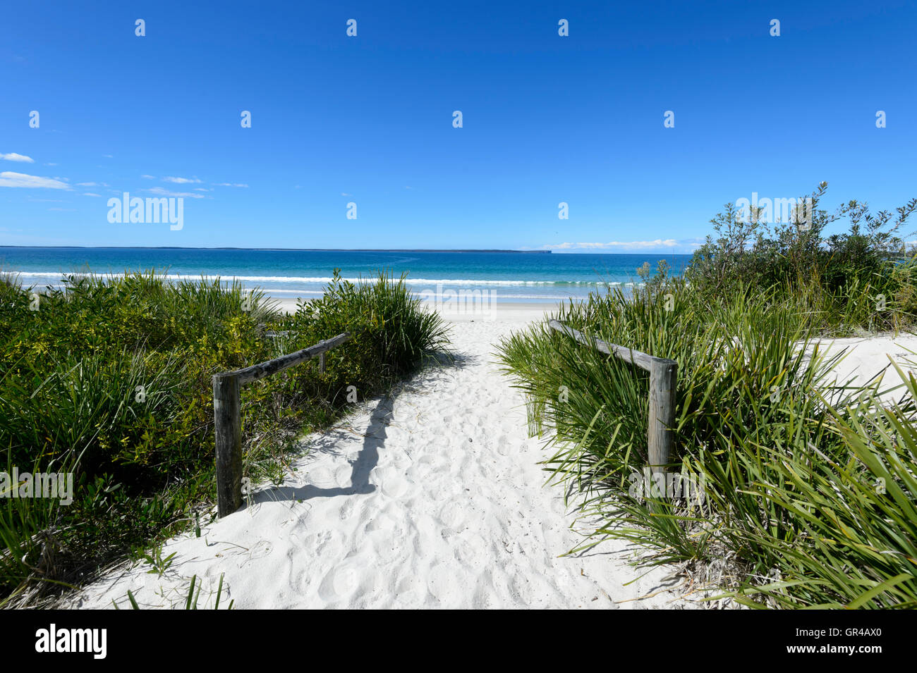 Der Zugang zu den einsamen Sandstrand von Collinwood Strand, Jervis Bay, New South Wales, NSW, Australien Stockfoto