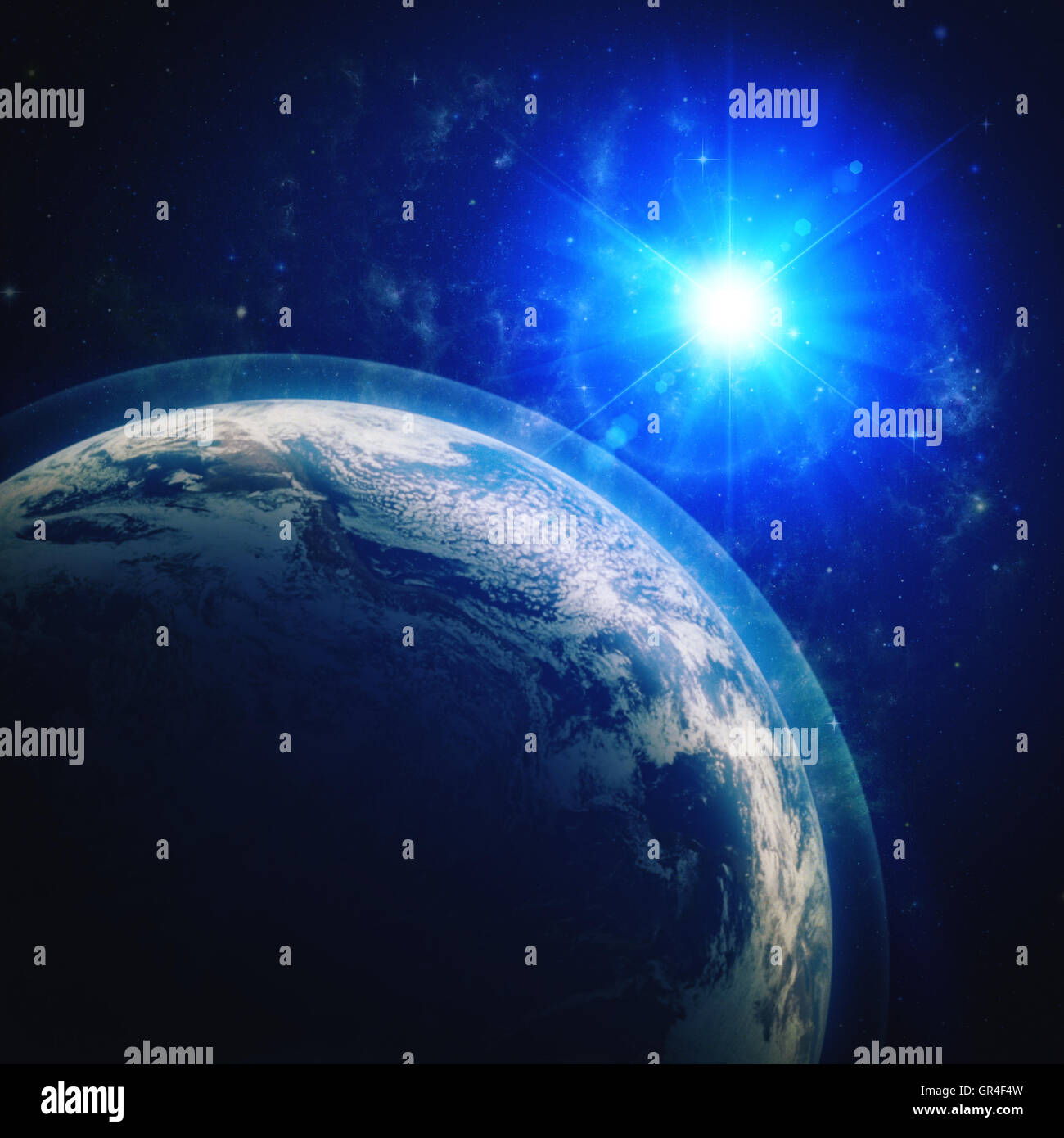 Blauen Planeten in den Weltraum und abstrakte Wissenschaft Hintergründe Stockfoto