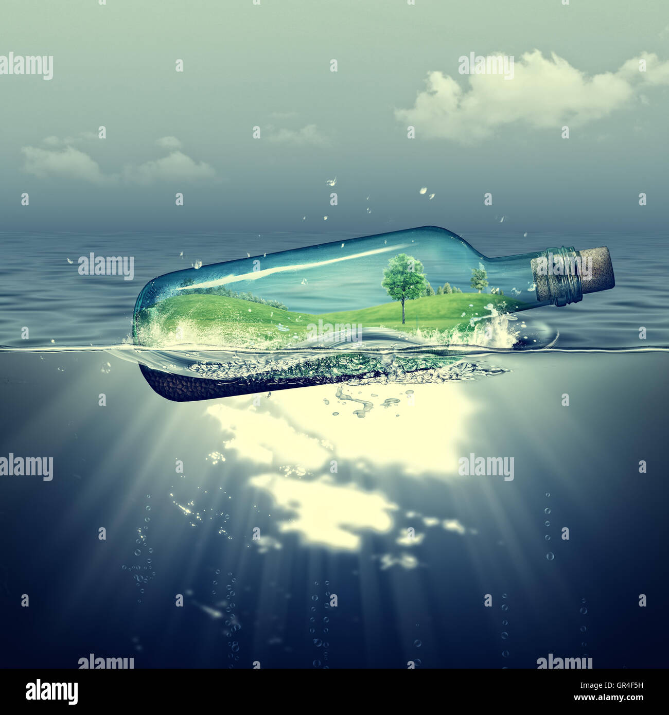 Welt in der Flasche, abstrakte Eco Hintergründe mit Meer tief Stockfoto