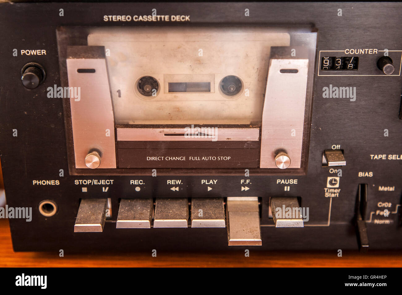 Vintage Stereo Cassette Tape Deck Recorder Front. Closeup Stockfoto