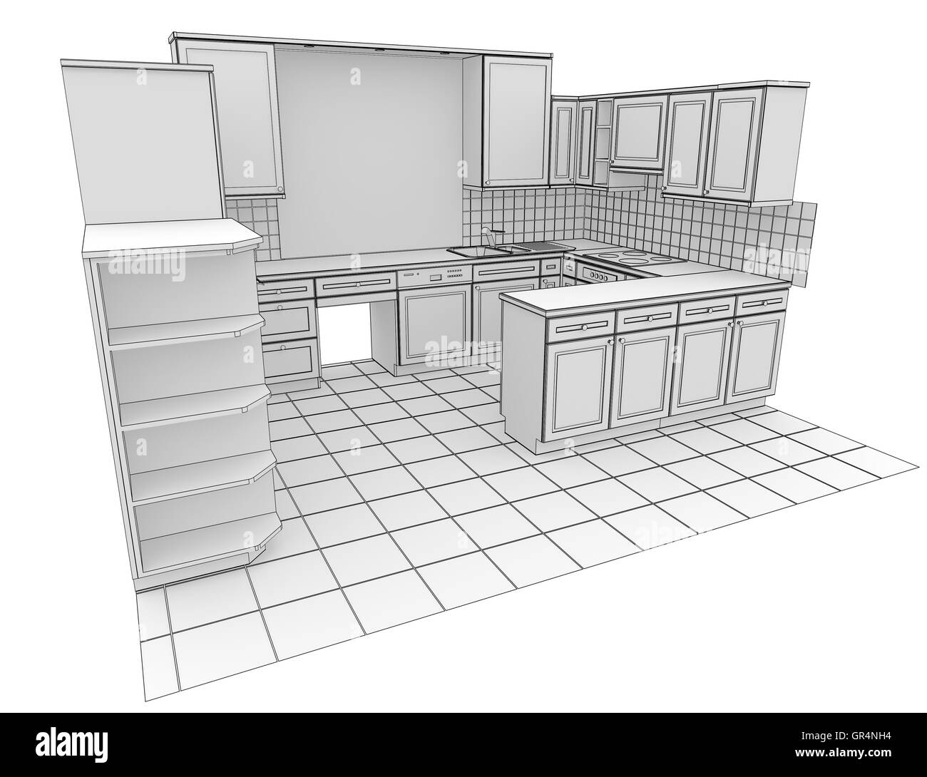 Küche, die durch Linien dargestellt Stockfoto