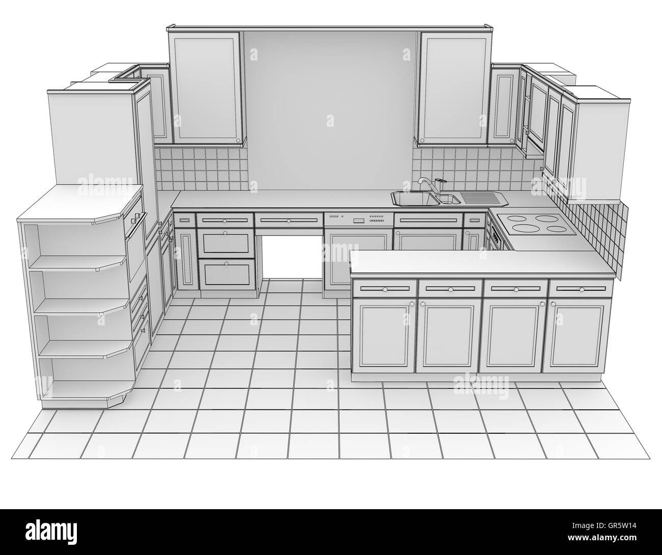 Küche, die durch Linien dargestellt Stockfoto