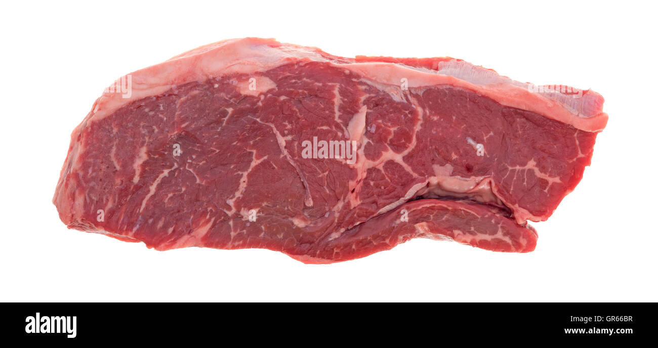 Draufsicht auf eine alle natürliche Abkürzung Rumpsteak auf einem weißen Hintergrund. Stockfoto