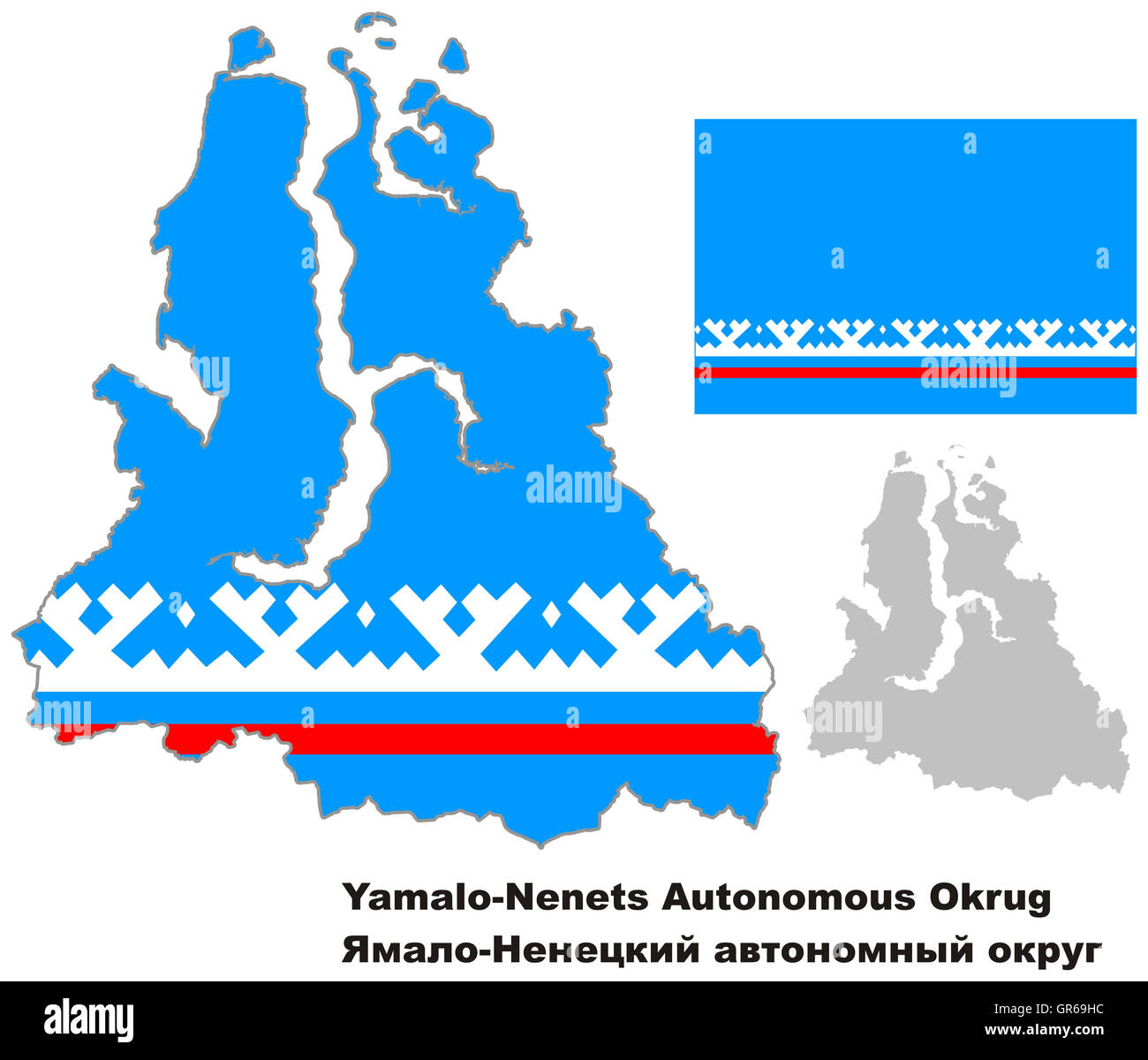 Der Umriß des autonomen Kreises jamalo-Nenzen mit Flagge. Regionen der Russischen Föderation. Vektor-Illustration. Stockfoto