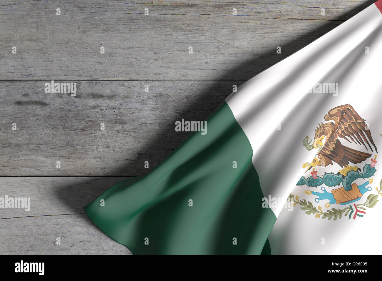 3D Darstellung der Flagge der Vereinigten Mexikanischen Staaten über ein Holz Stockfoto