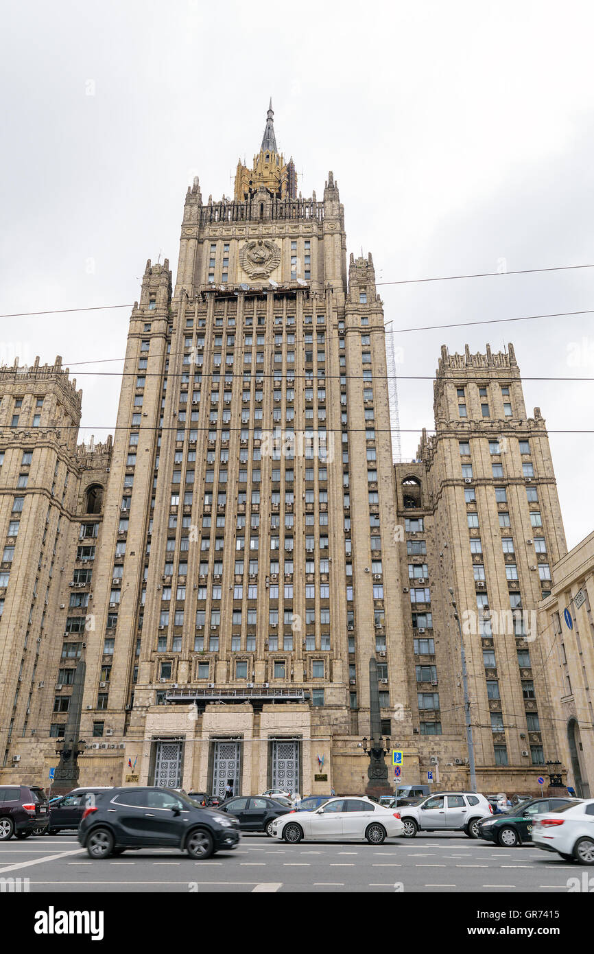 Moskau, Russland - 14. Juli 2016: Fassade des Ministeriums für auswärtige Angelegenheiten der Russischen Föderation Stockfoto