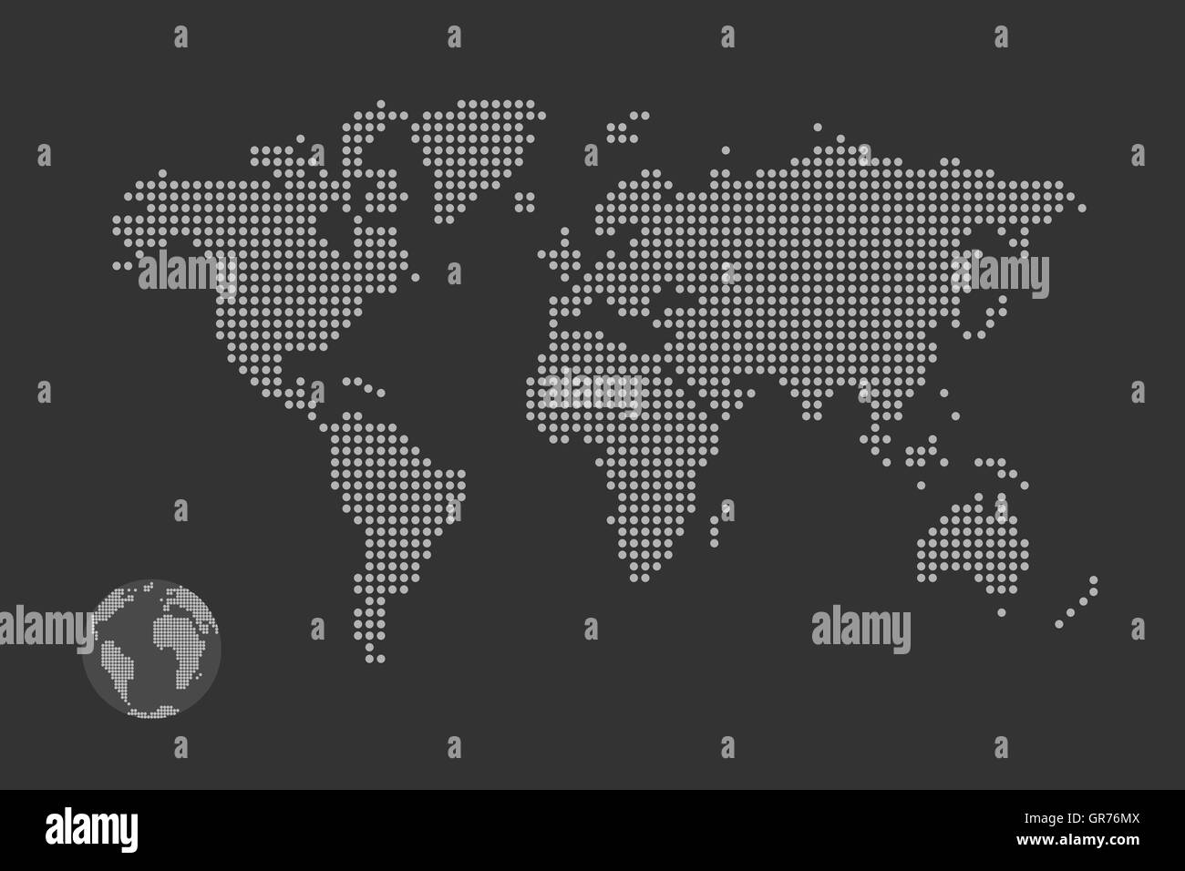Vereinfachte Computer generierte Weltkarte in schwarzen und weißen Punkten, Vektor-Eps 10. Stock Vektor