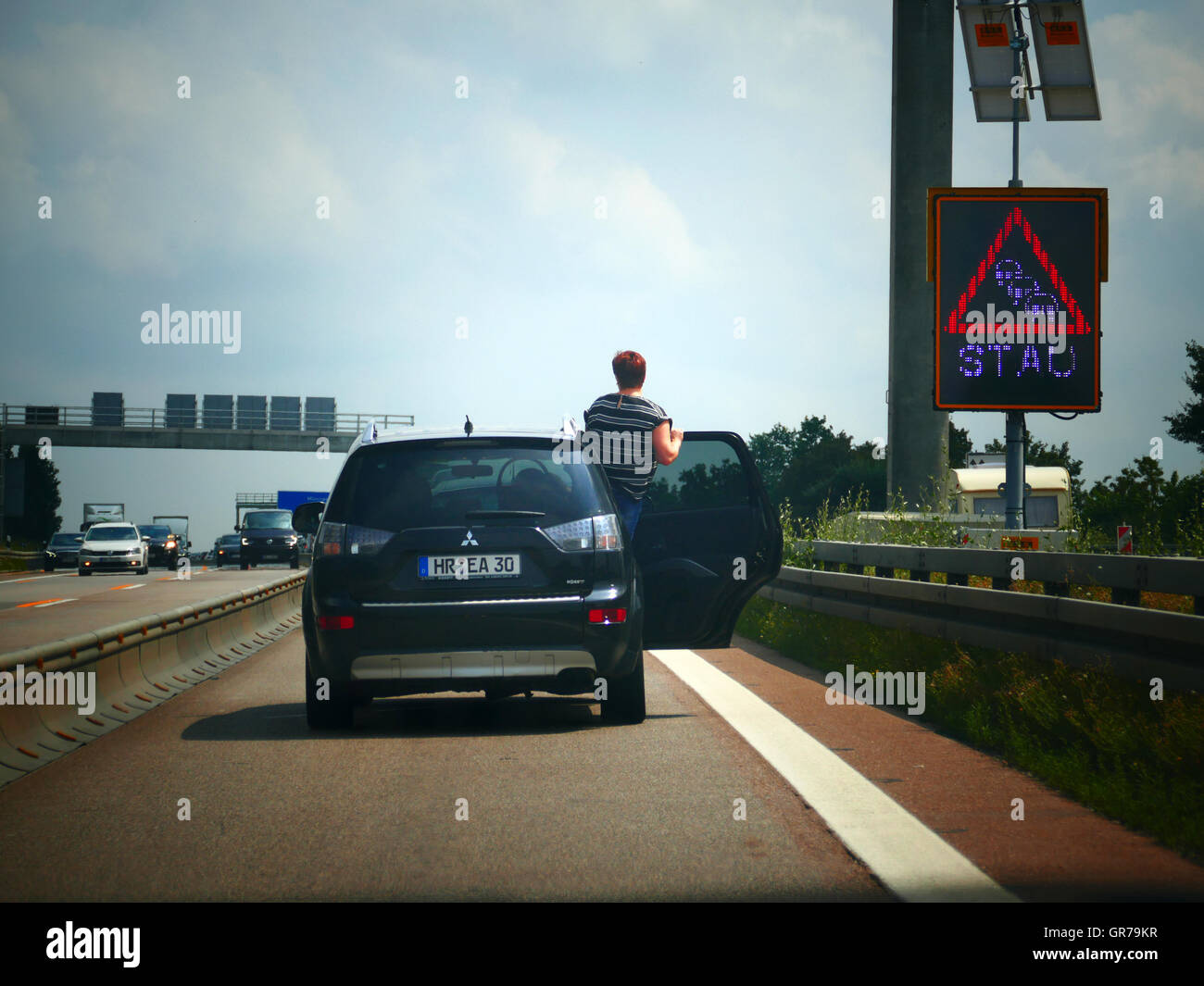 Europa Deutschland deutsche Autobahn Autobahn Autobahn Stau Zeichen Stockfoto