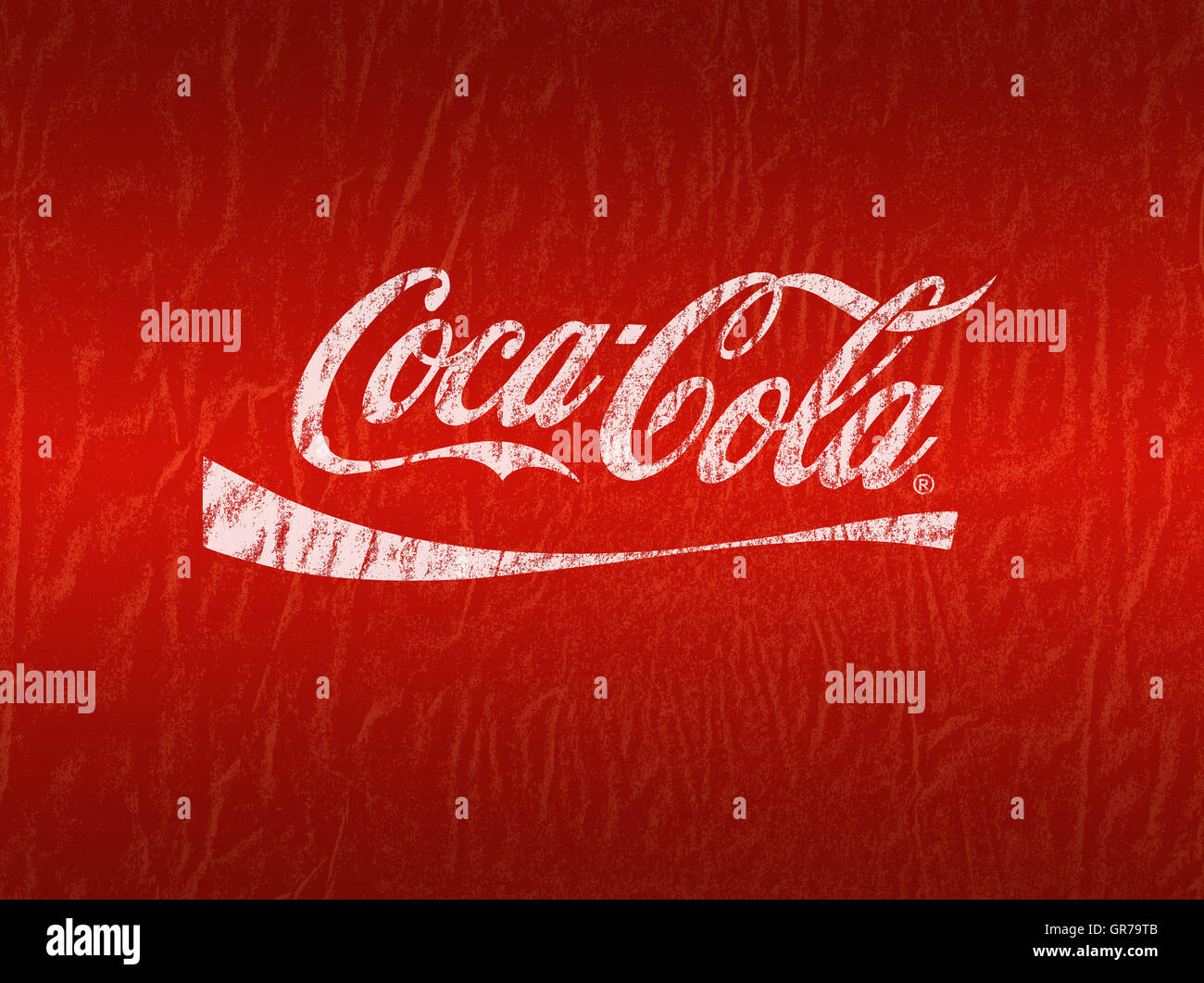 Illustration des Grunge, geknackt alte Zeichen von Coca Cola auf schäbigen roten Hintergrund Stockfoto