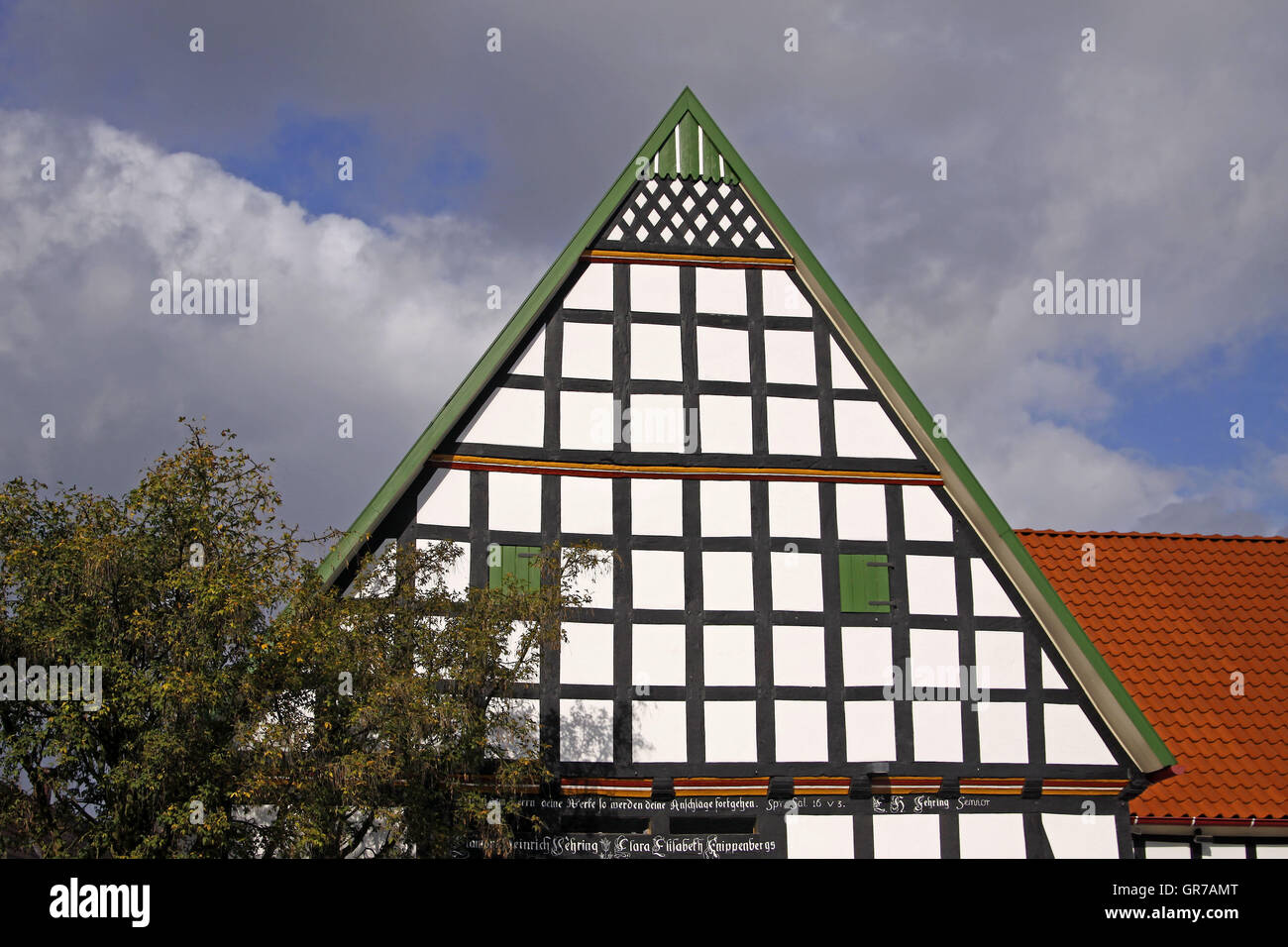 Detail eines alten Fachwerkhauses In Bad Essen, Niedersachsen, Deutschland Stockfoto