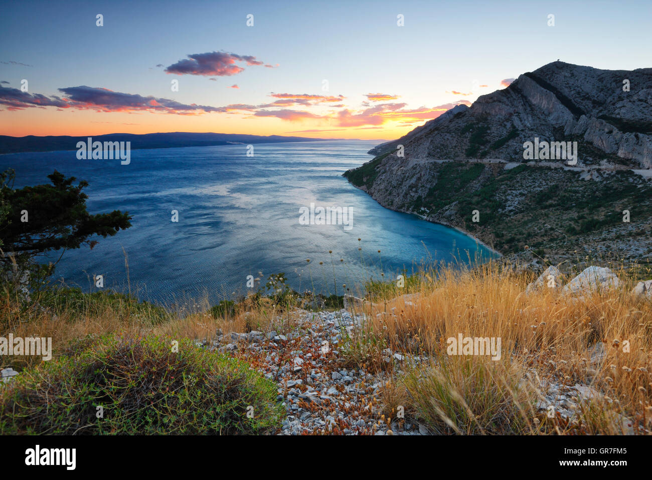 Sonnenuntergang in Dalmatien, Makarska Riviera, Kroatien Stockfoto