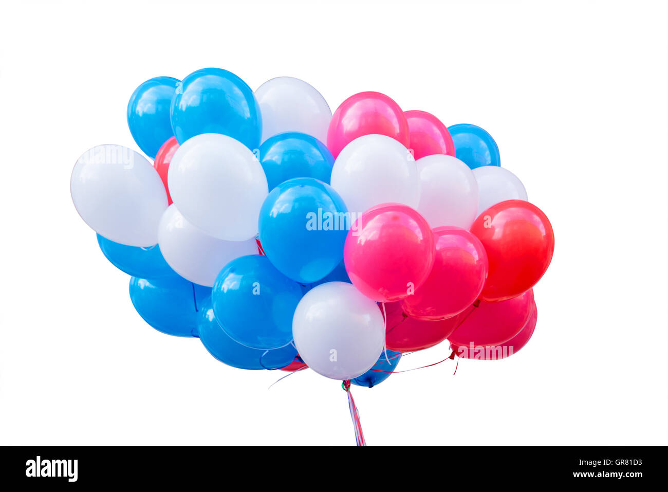 Blau weiße und rote Luftballons, isoliert auf weiss Stockfoto