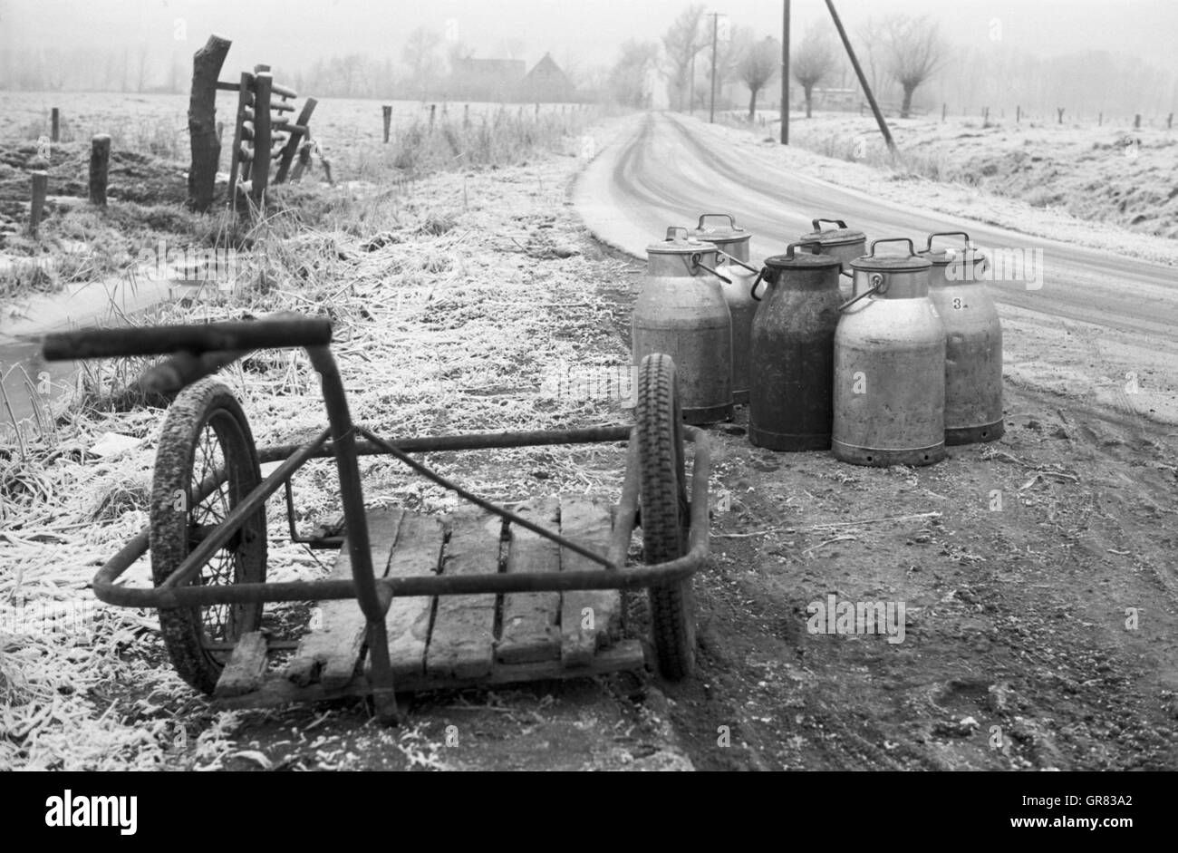 Milchkanne 1969 Bw Stockfoto