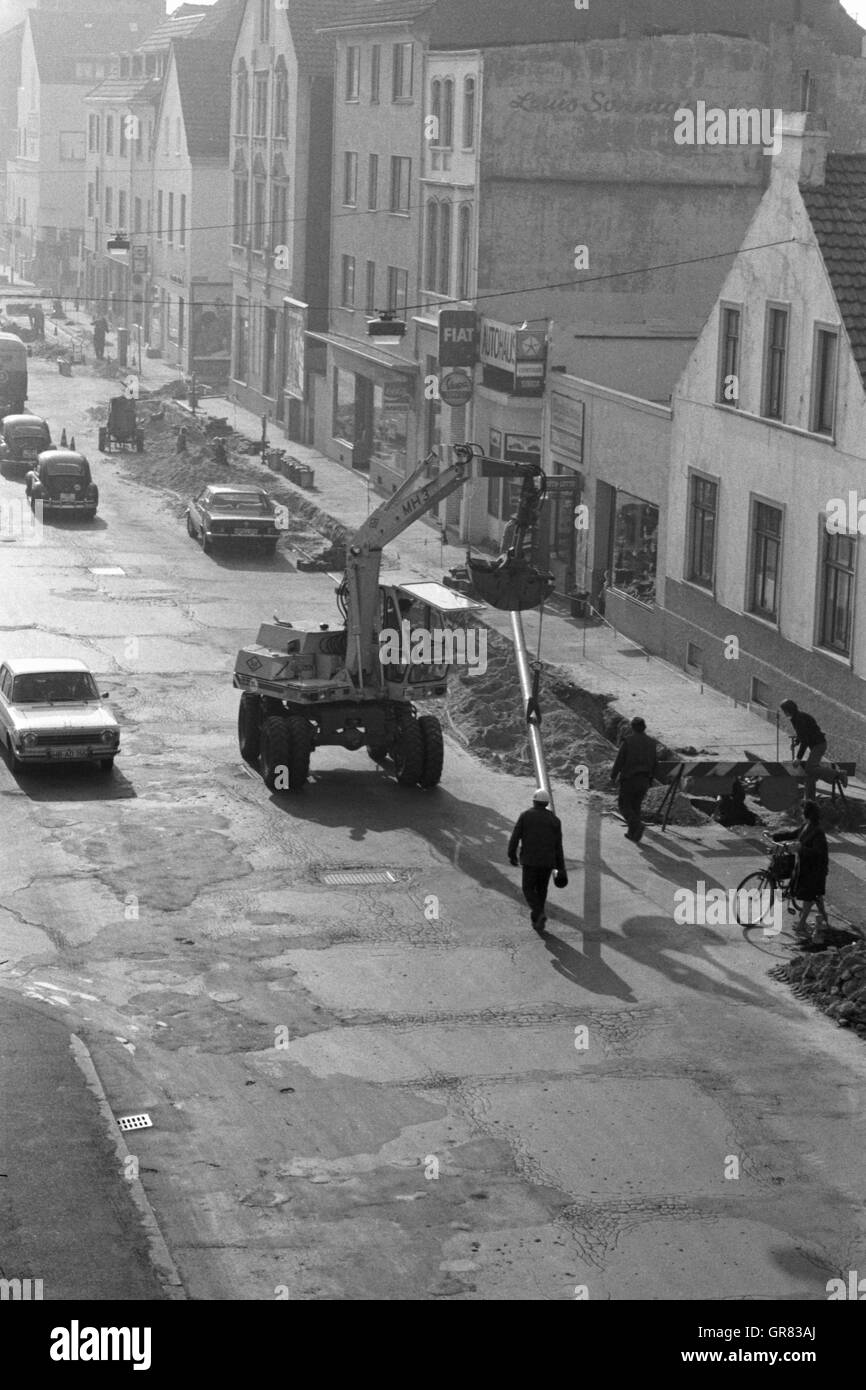 Road Construction 1973 Bw Stockfoto