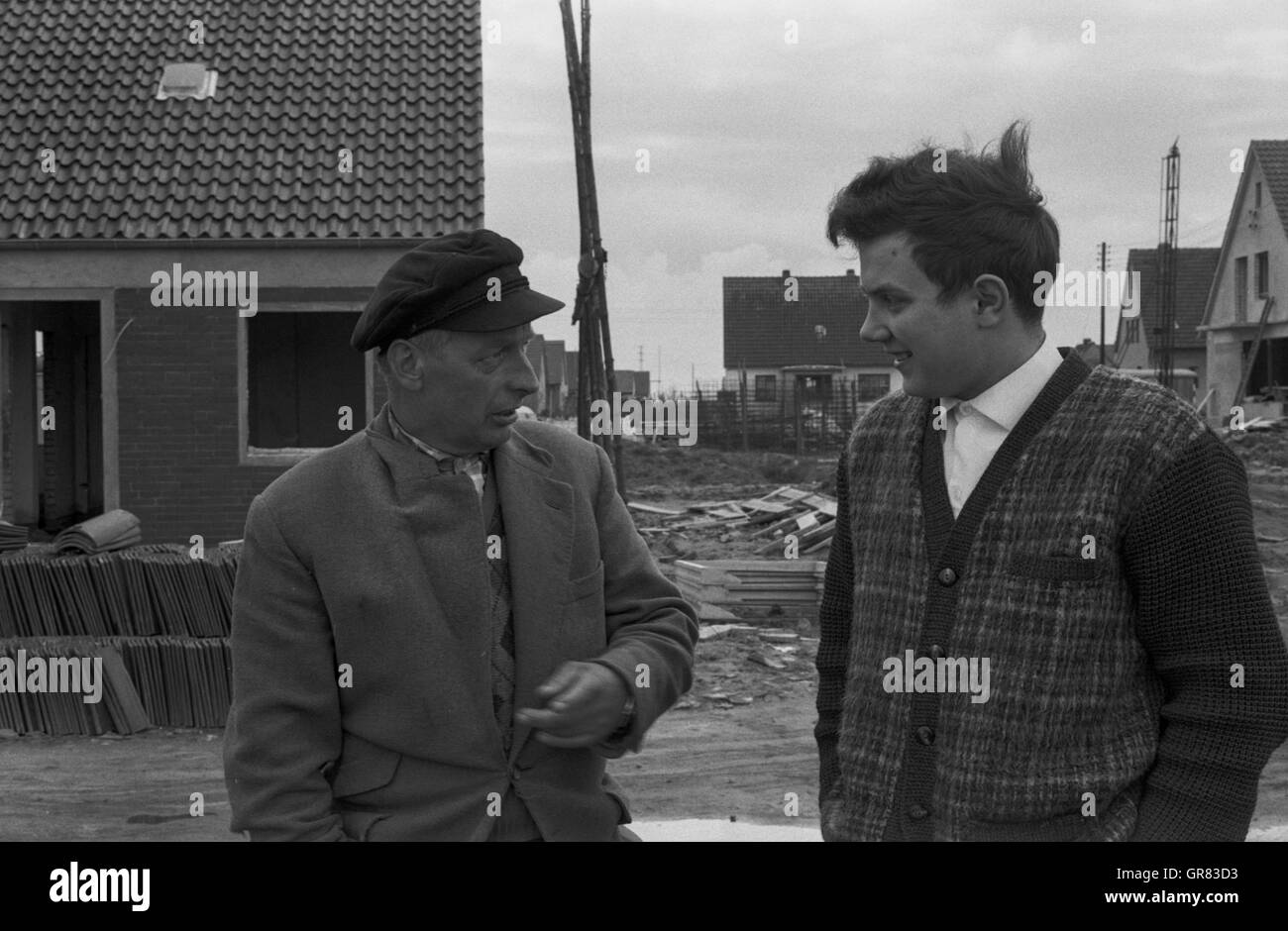 Construction Worker 1964 Bw Stockfoto