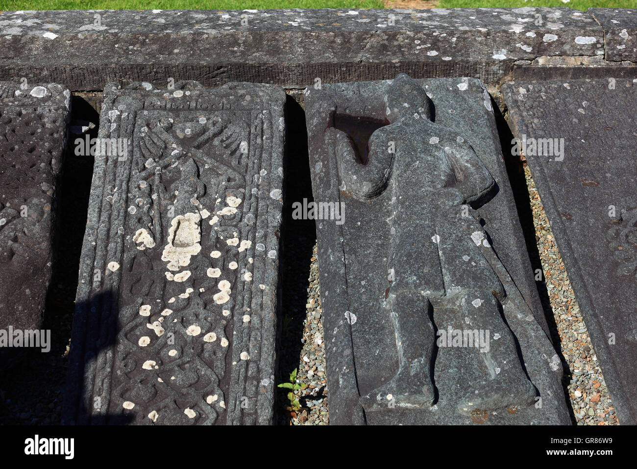 Schottland, Friedhof von Kilmartin, Krypta mit mehr als 500 Jahre alte Grab records Stockfoto