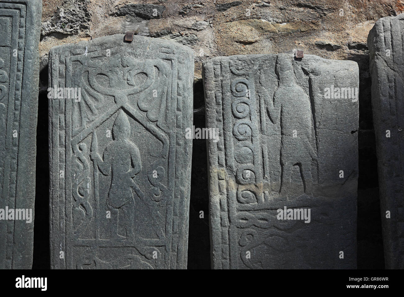 Schottland, Friedhof von Kilmartin, Krypta mit mehr als 500 Jahre alte Grab records Stockfoto