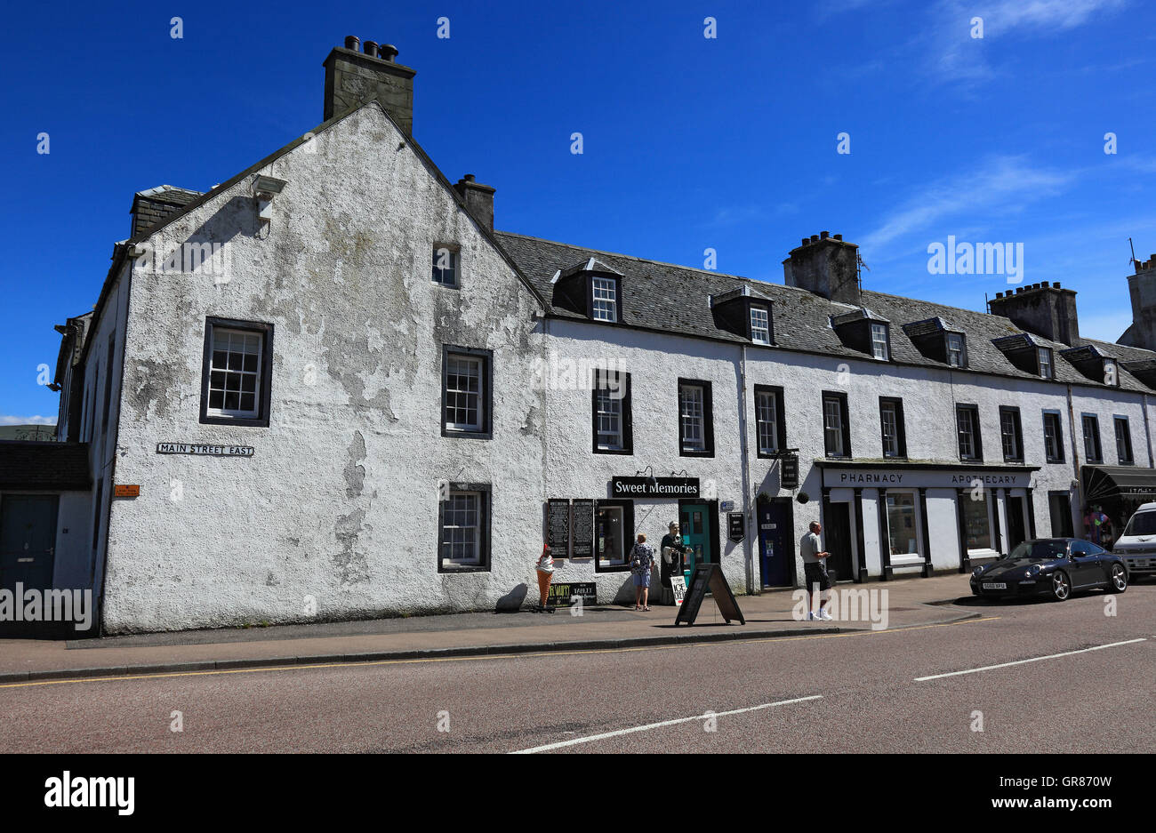 Schottland, Inveraray, Haus Linie mit Geschäfte, legen Sie in den schottischen Unitary Authority Argyll und Bute, liegt am Ufer des der in Stockfoto