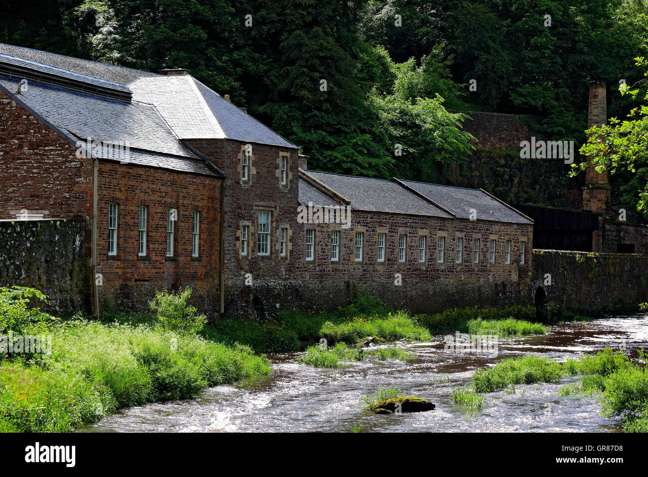 Schottland, New Lanark in Schottland, mit Lanark in der Grafschaft South Lanarkshire, ehemalige Baumwolle Herstellung Zentrum am Fluss Cly Stockfoto