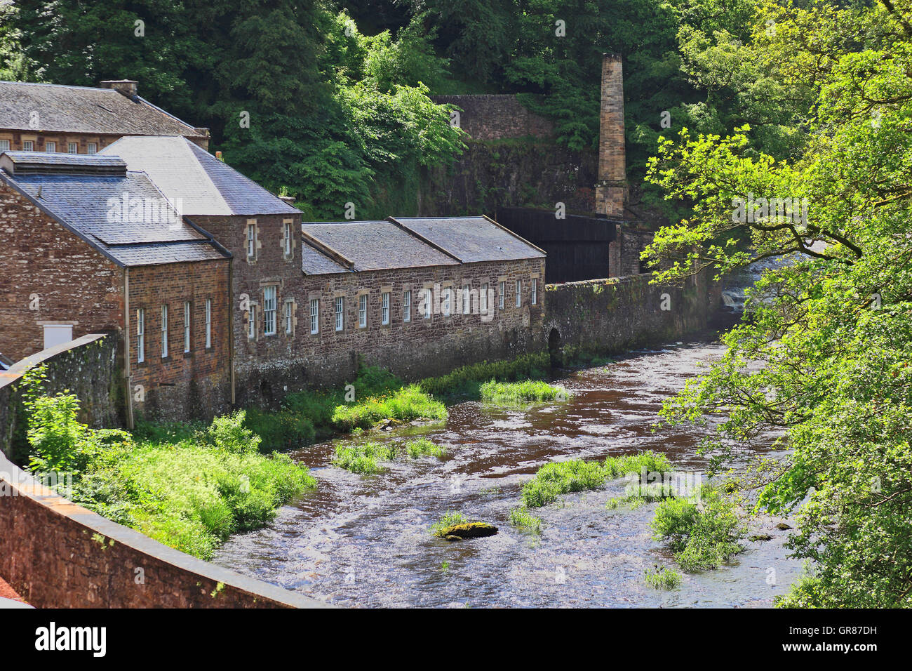 Schottland, New Lanark in Schottland, mit Lanark in der Grafschaft South Lanarkshire, ehemalige Baumwolle Herstellung Zentrum am Fluss Cly Stockfoto