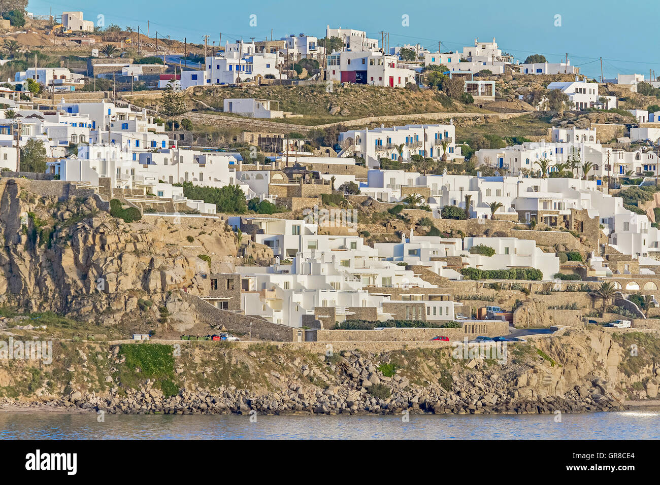 Die weißen Häuser von Mykonos-Stadt Mykonos Griechenland Stockfoto