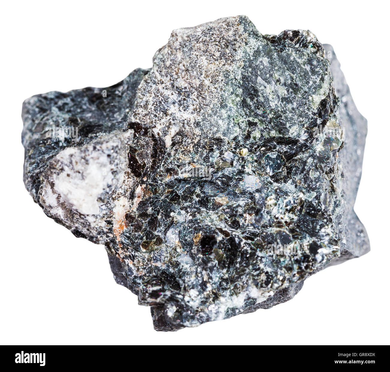 Makroaufnahmen von Bodenschätzen - Stein Magnetit Erz isoliert auf weißem Hintergrund Stockfoto