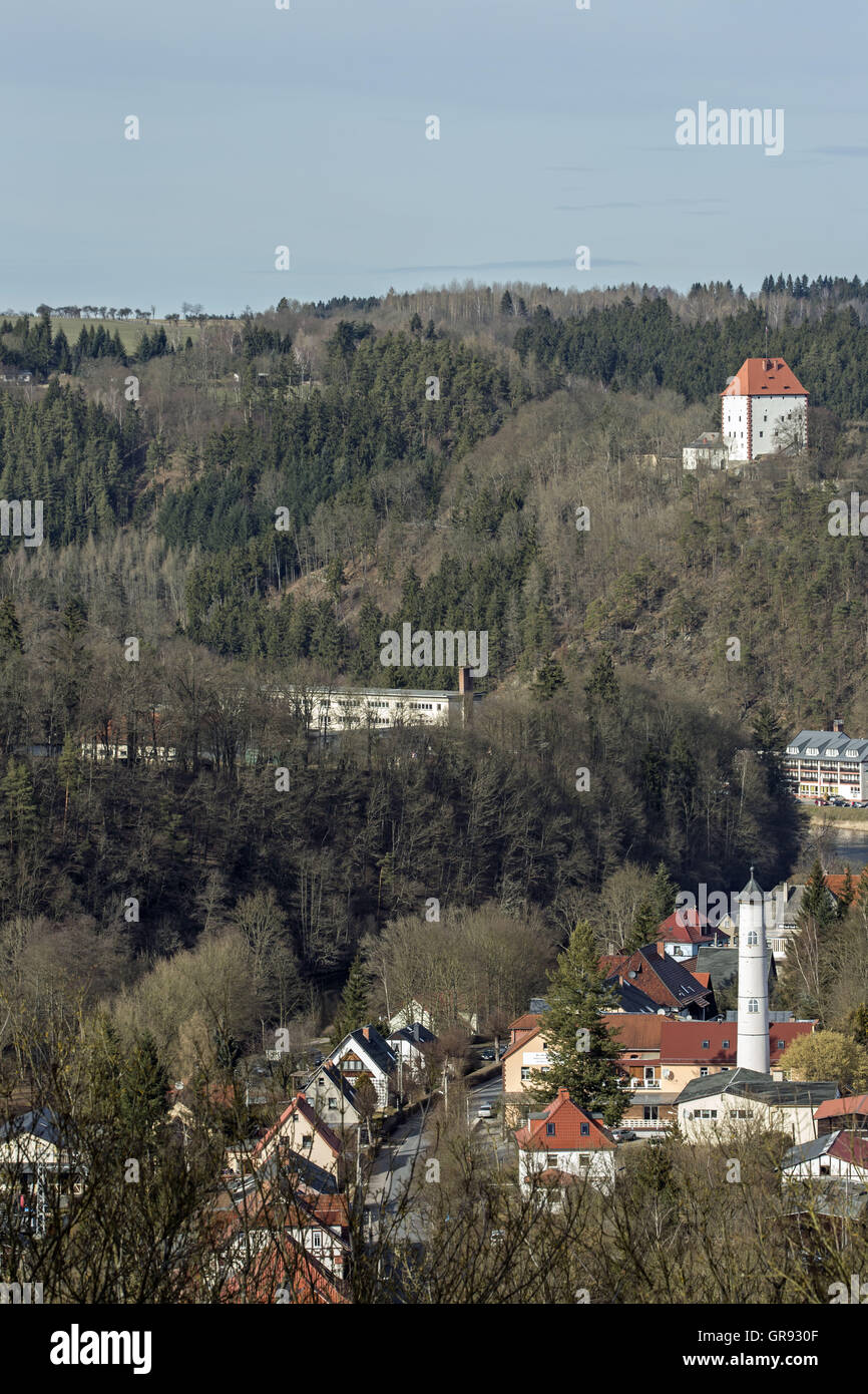 Teilansicht des Ziegenrück mit Schloss, Thüringen, Deutschland, Europa Stockfoto