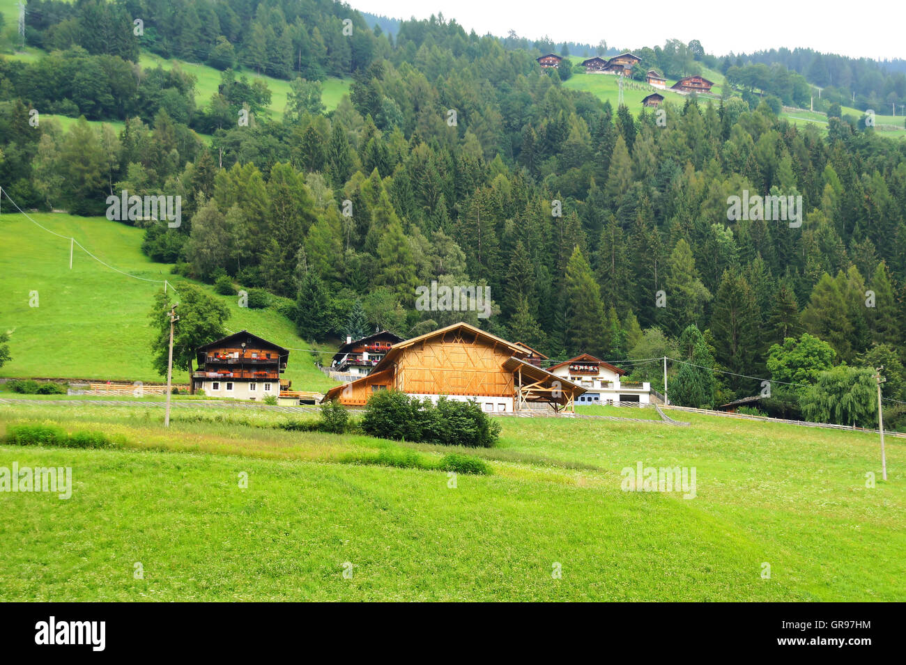 Wald, Wiesen und Häuser In der Val D Ultimo In Südtirol Stockfoto