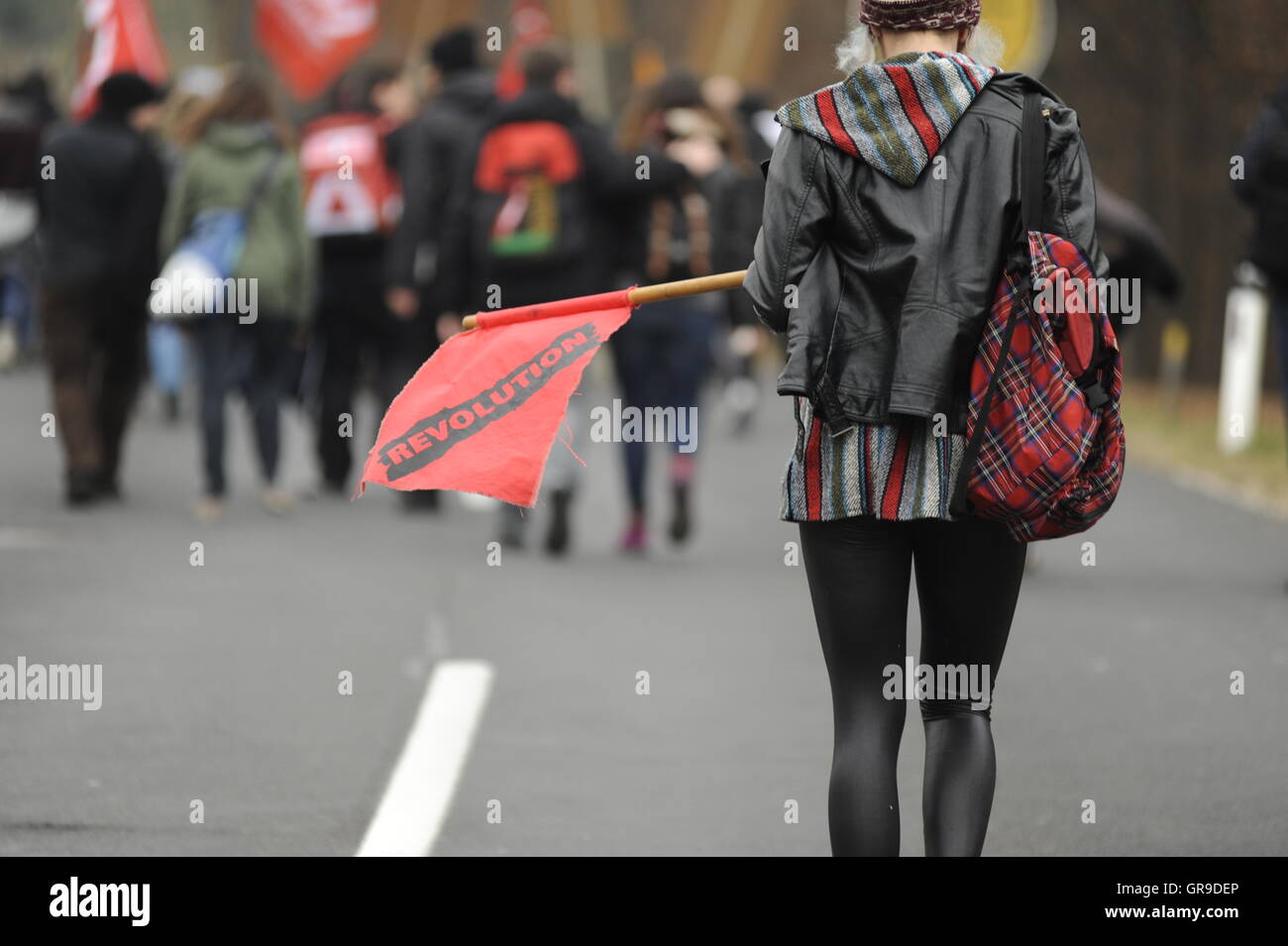 Demonstrant mit Flagge Revolution Stockfoto