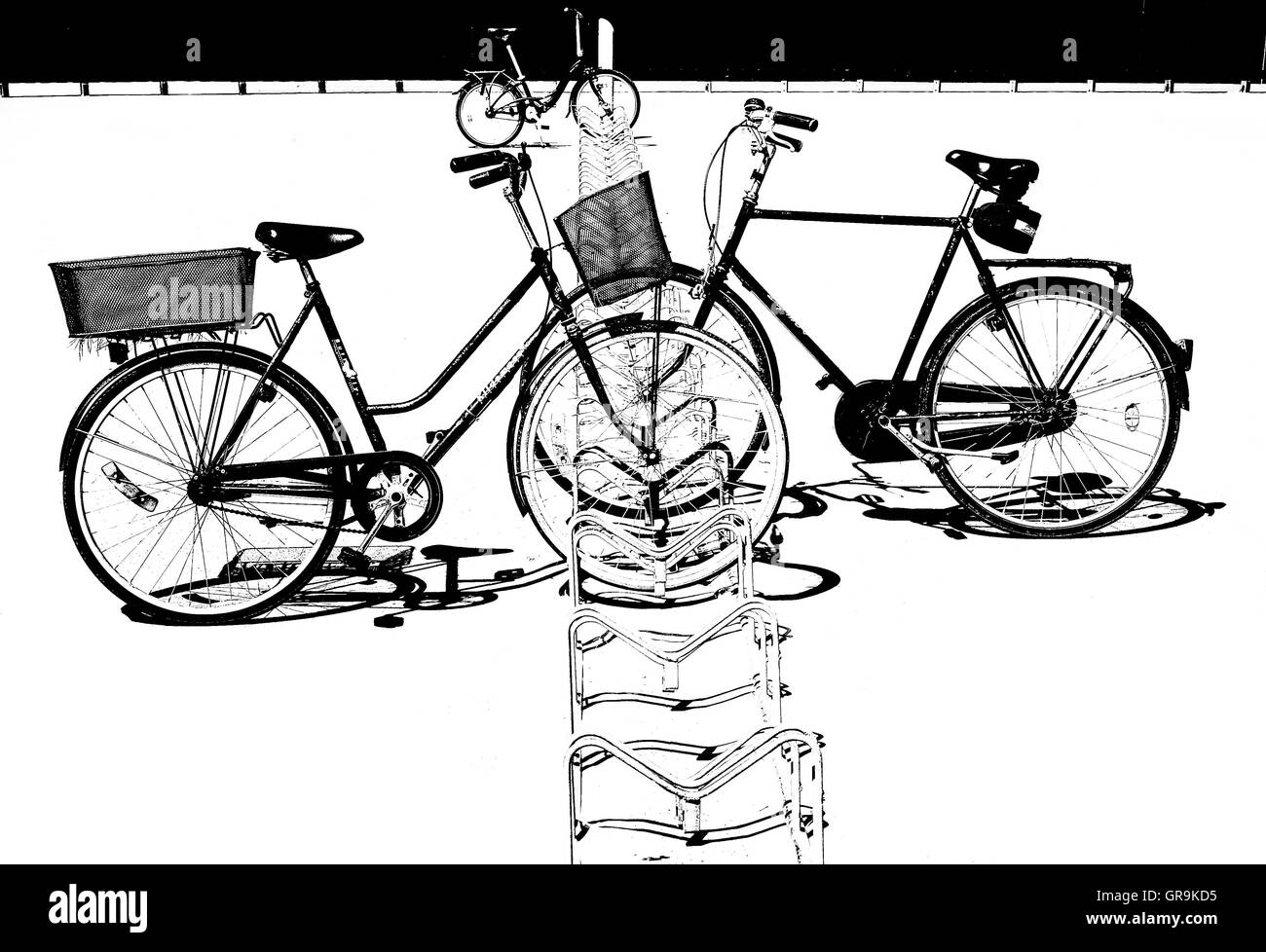 Fahrräder-schwarz / weiß-Grafiken Stockfoto