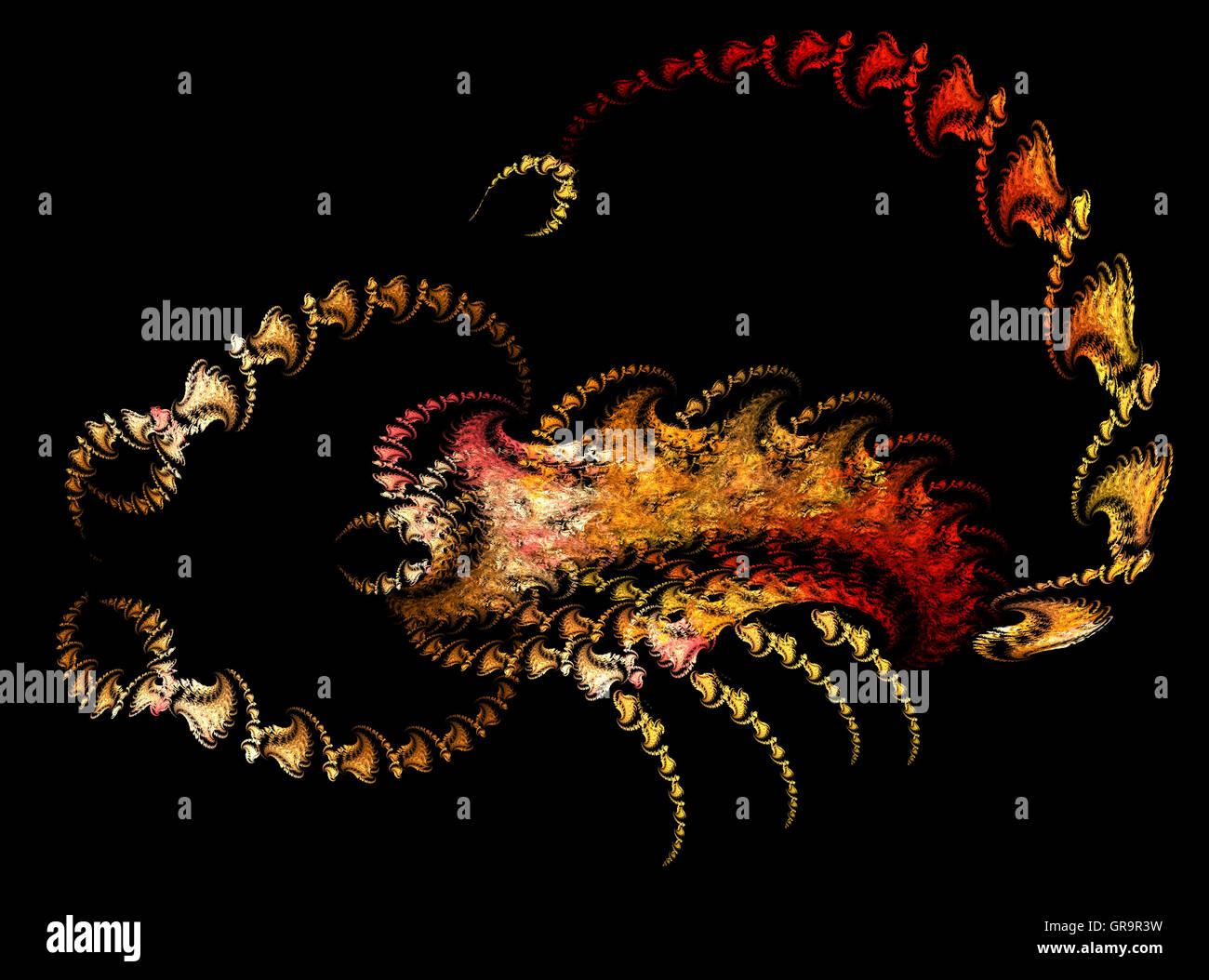 Fraktale, abstrakte Scorpion auf schwarzem Hintergrund Stockfoto
