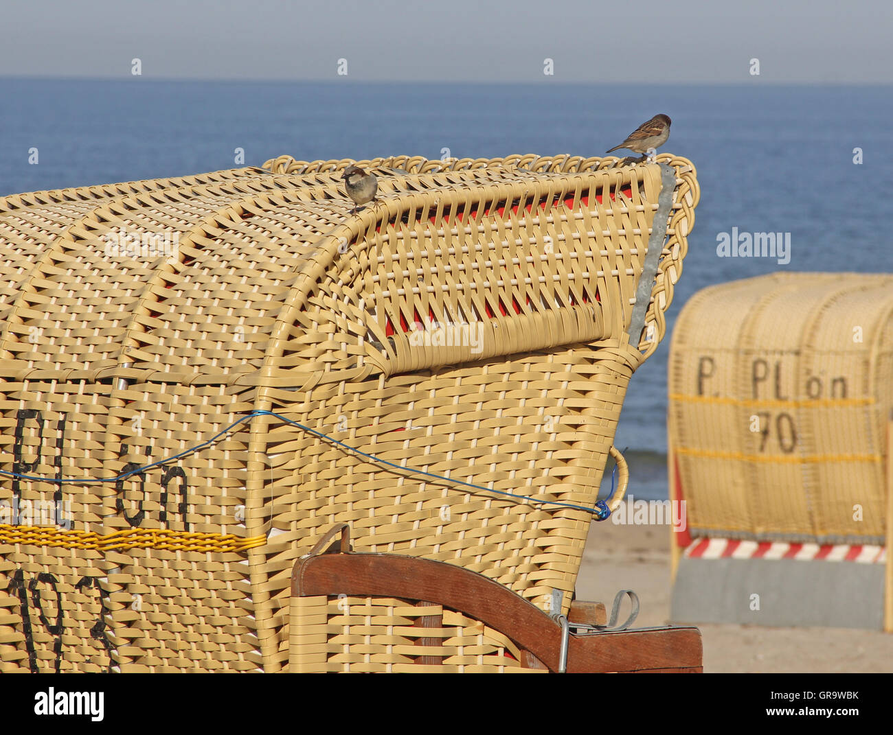 Strandkörbe an der deutschen Ostsee Abend Stockfoto