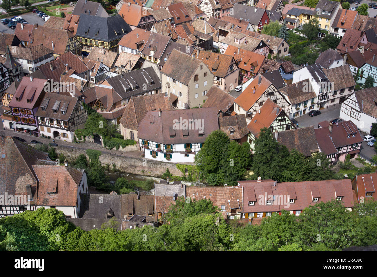 Historische Stadt Zentrum von Kaysersberg, Haut-Rhin, Elsass, Frankreich, Europa Stockfoto