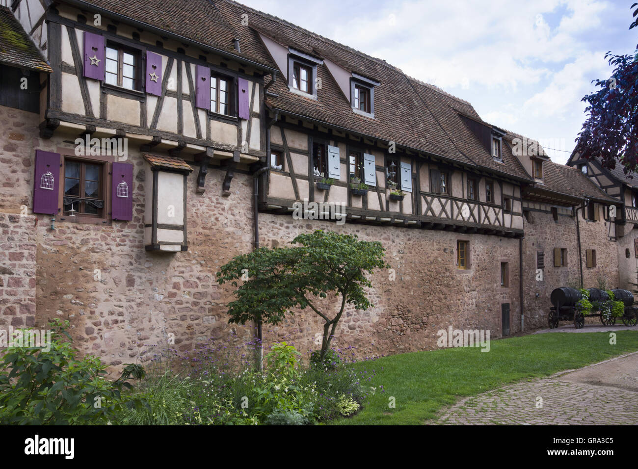 Stadt Wand, Riquewihr, Elsass, Departement Haut-Rhin, Frankreich, Europa Stockfoto