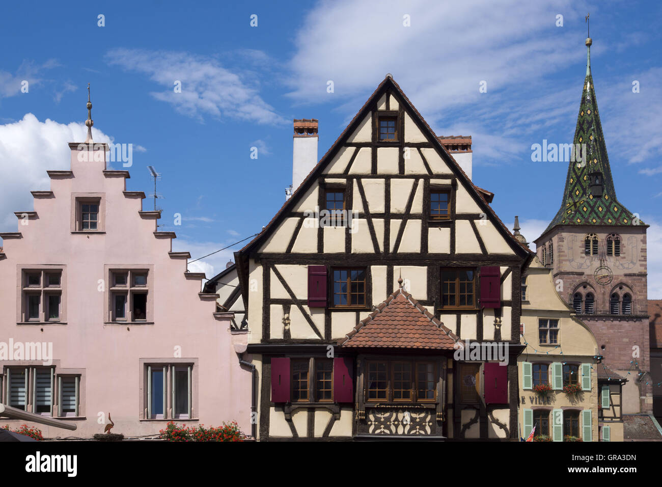 Fachwerkhäuser, Turckheim, Departemant Haut-Rhin, Elsass, Frankreich, Europa Stockfoto