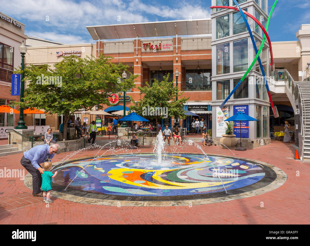 SILVER SPRING, MARYLAND, USA - Brunnen im Zentrum von Silver Spring. Stockfoto