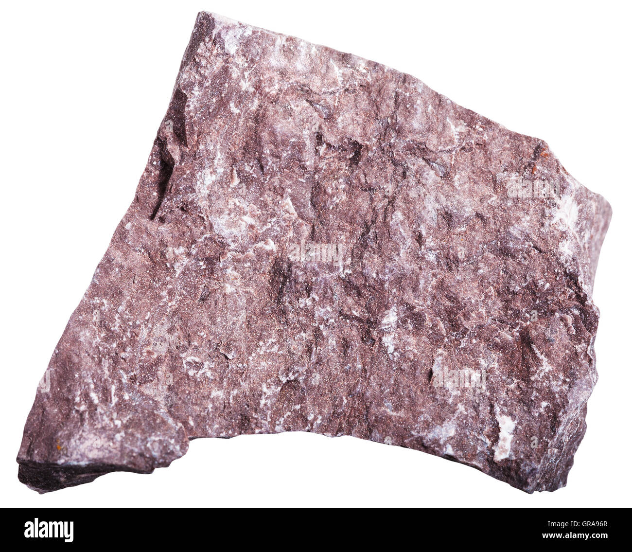 Makroaufnahmen von Sedimentgestein Proben - Kalksteinen Mineral isoliert auf weißem Hintergrund Stockfoto