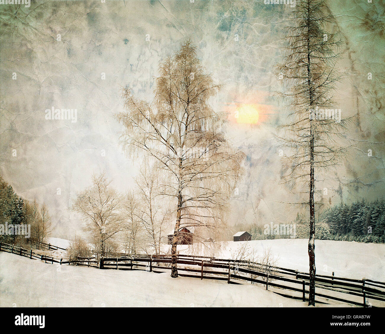DIGITALE Kunst: Winterscene in der Nähe von Obernberg, Tirol, Österreich Stockfoto