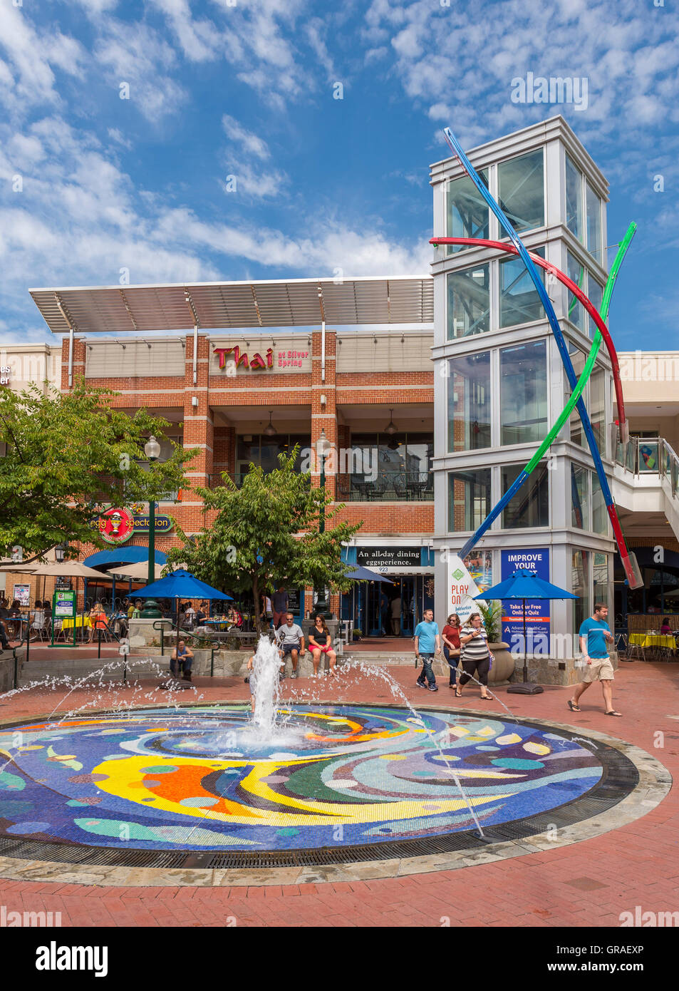 SILVER SPRING, MARYLAND, USA - Brunnen im Zentrum von Silver Spring. Stockfoto