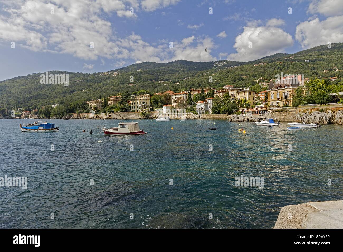 Villen an der Küste im Süden von Lovran, Istrien, Kroatien Stockfoto