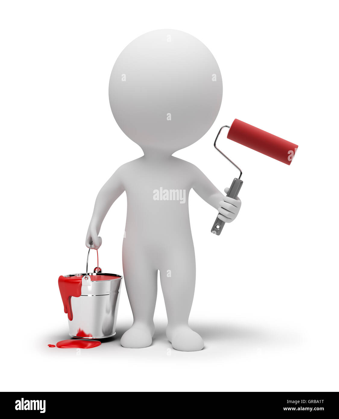 3D kleine Leute mit Farbroller Stockfoto