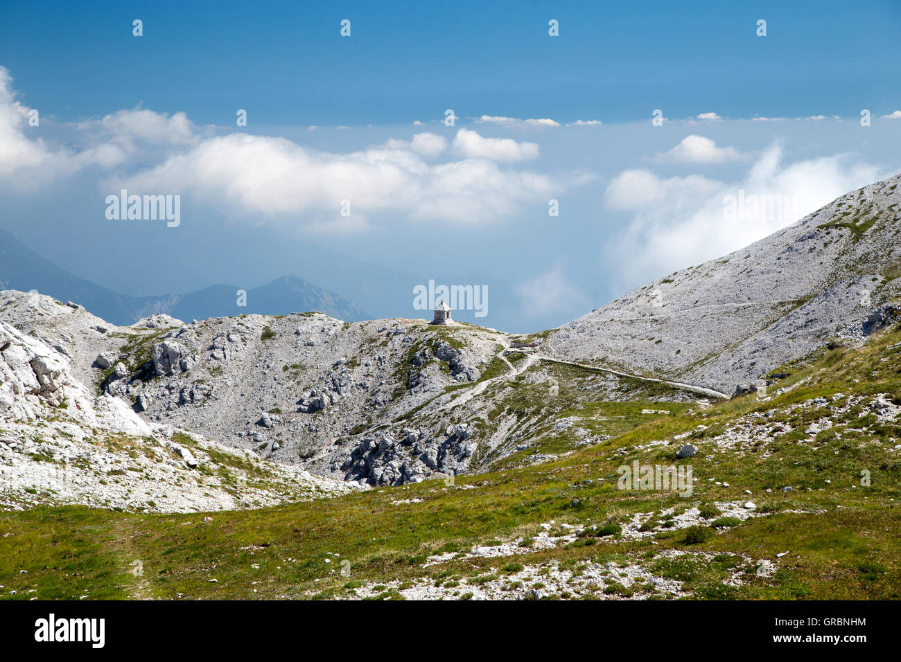 Denkmal des 1. Weltkrieges am Berg Krn, Julischen Alpen, Slowenien Stockfoto