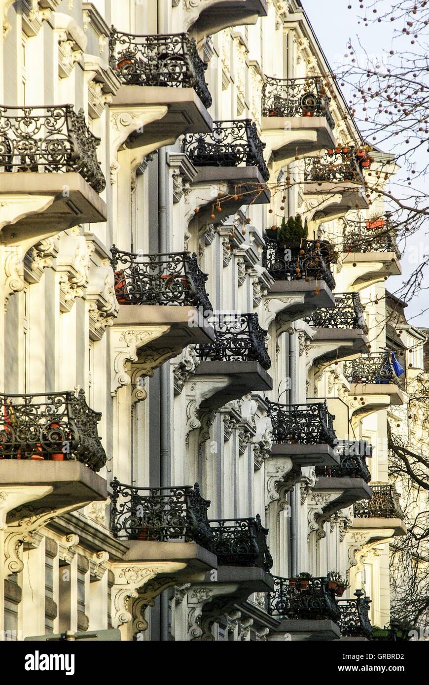 Hamburg, Haus, Balkone Stockfoto