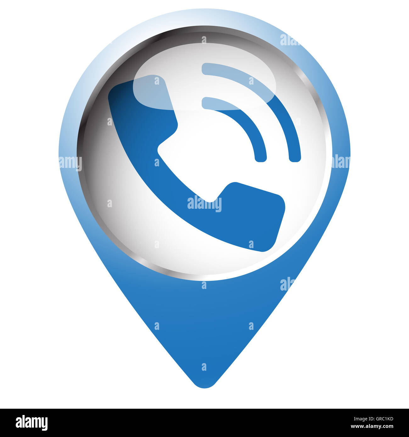 Karte-Pin-Symbol mit Telefon-Symbol. Blaue Raute auf weißem Hintergrund