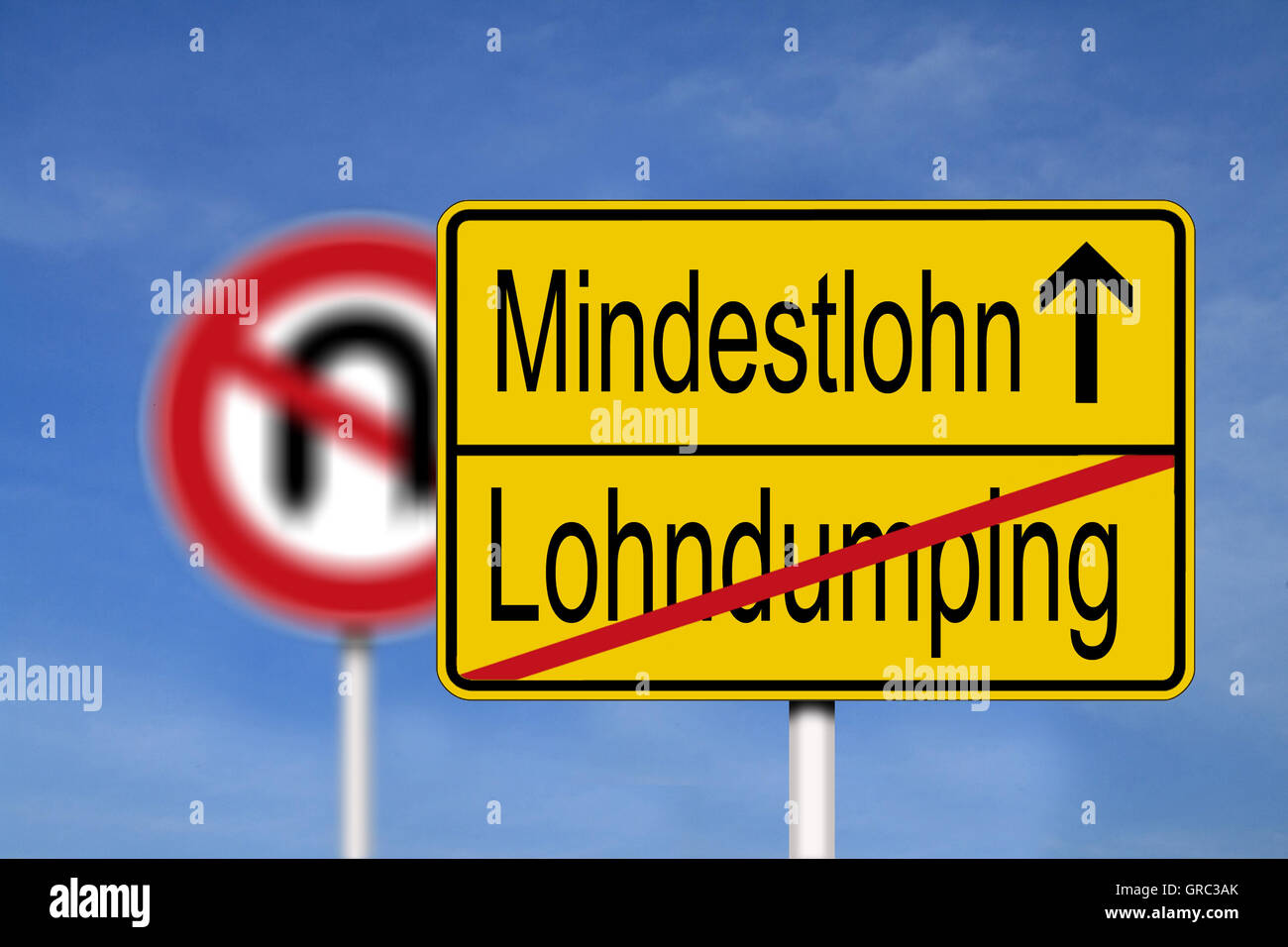 City Limit Sign Wirh Mindestlohn Stockfoto