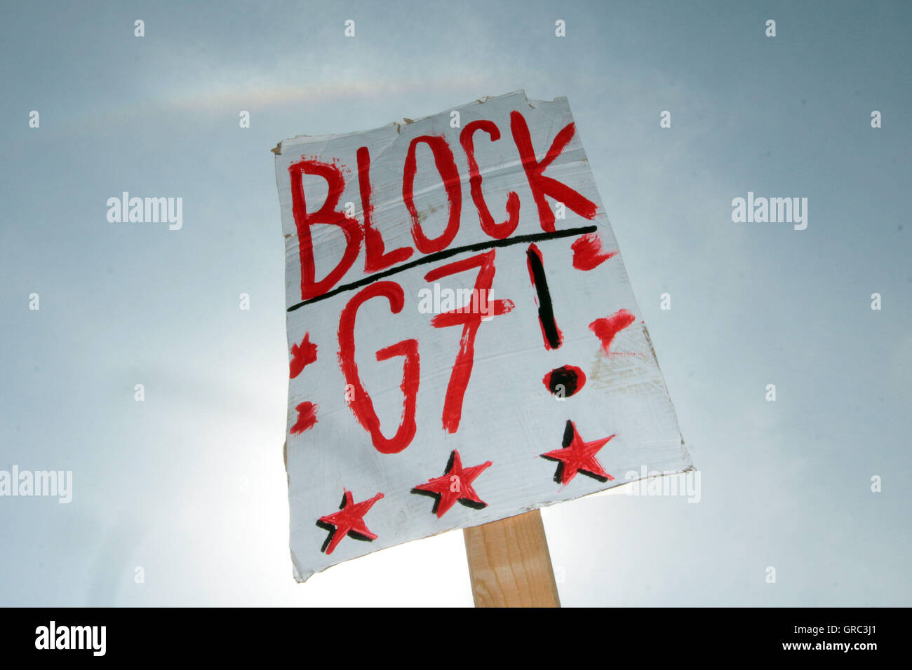 Linke Blockupy-Bewegung, die Entsendung Board-Block-G7-Gipfel Stockfoto