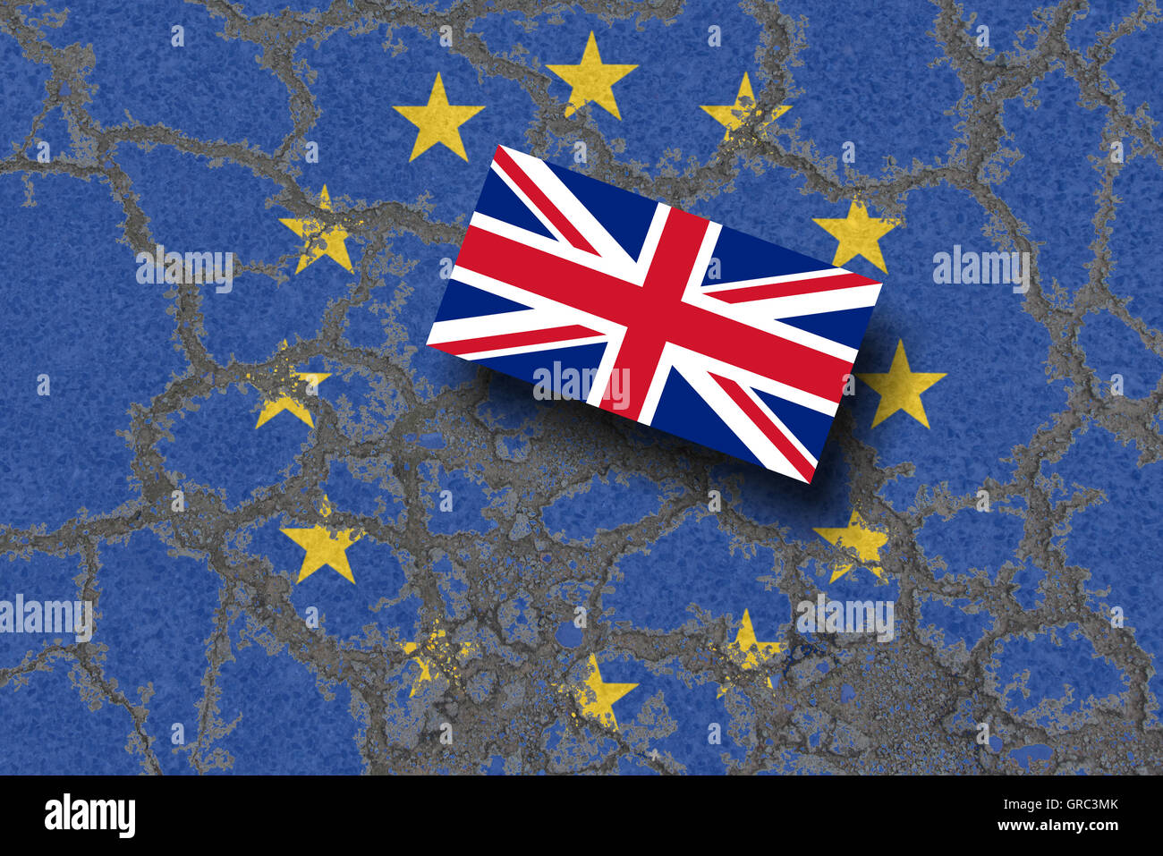 EU-Flagge mit Union Jack Uk erodieren Stockfoto