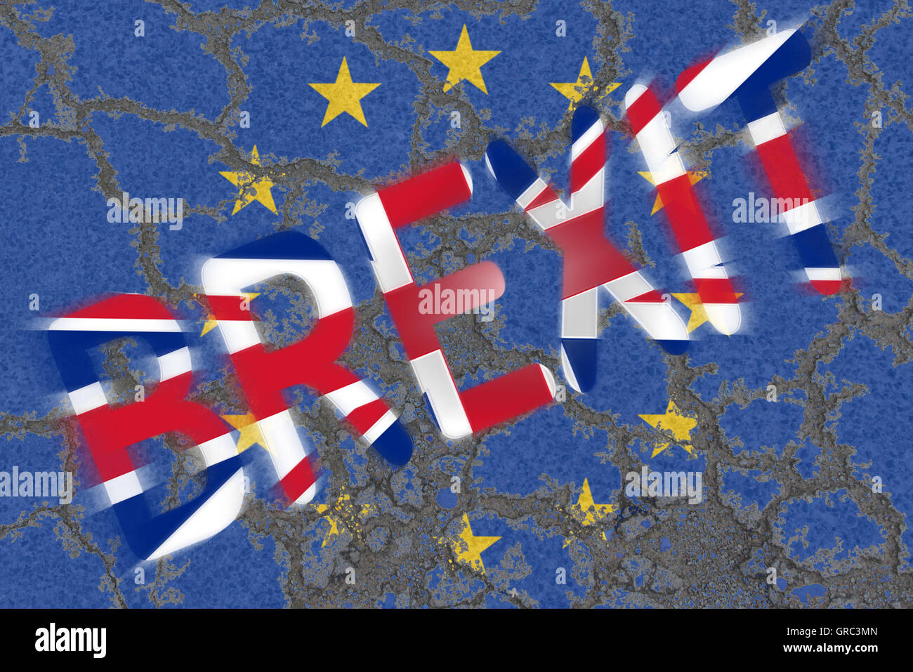Erodieren EU-Flagge mit Union Jack Uk und Austritt Stockfoto